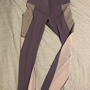Athleta Tan with White Mesh leggings